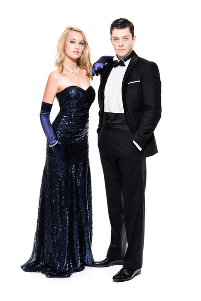 Romantic new year's eve fashion couple wearing black dinner jack - Foto, immagini