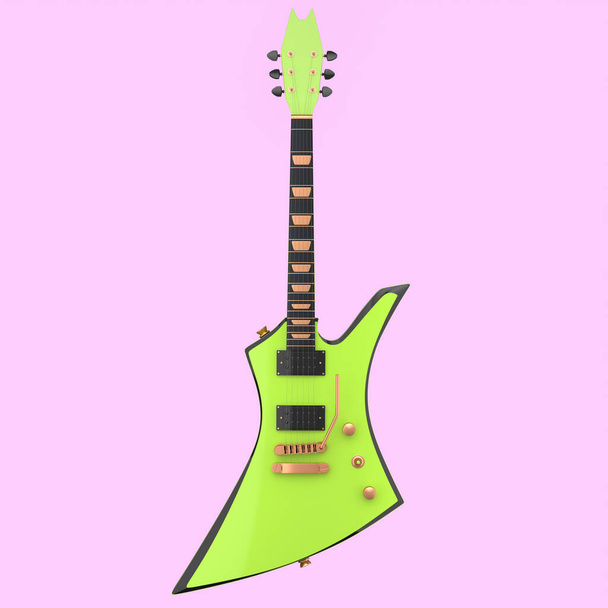 Electric acoustic guitar isolated on pink background. 3d render of concept for rock festival poster with heavy metal guitar for music shop - Fotó, kép