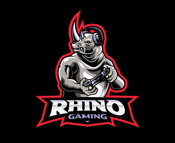 Gamer mascot logo design. Rhino gamer vector illustration. Logo illustration for mascot or symbol and identity, emblem sports or e-sports gaming team - Vector, afbeelding