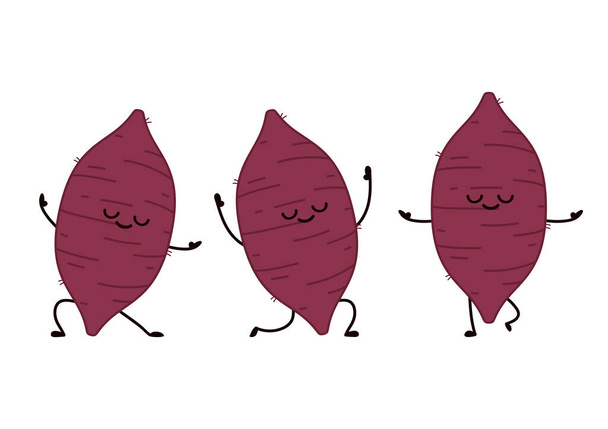 Roasted sweet potato. Sweet potato cartoon. Sweet potato character design. - Vektor, obrázek