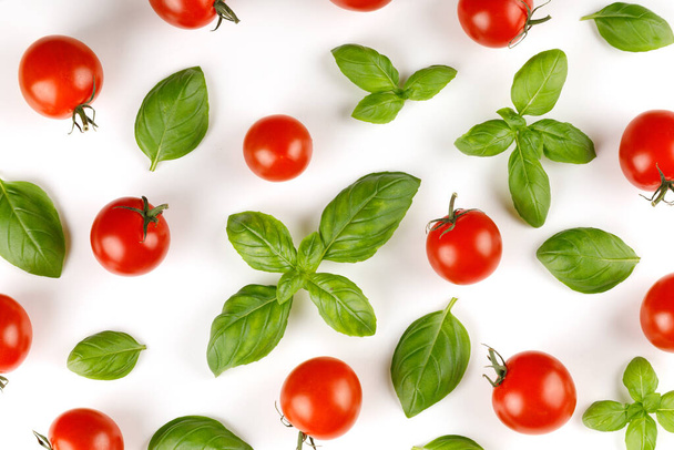 basil and tomato cherry. Tomato and basil greens. - Foto, afbeelding