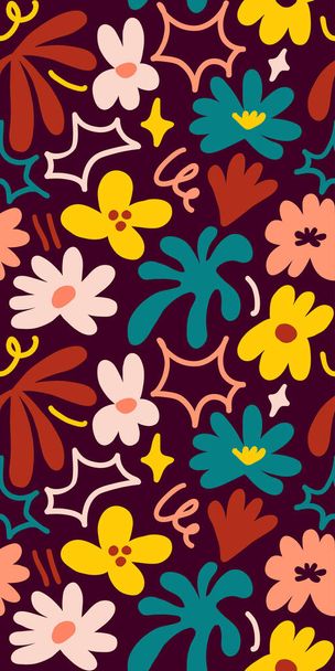 Abstract seamless pattern with cute hand drawn meadow flowers. Fashion stylish natural background. Hand drawn design elements for fabric, print, cover, banner, wrapping, wallpaper. - Вектор, зображення