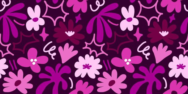 Abstract seamless pattern with cute hand drawn meadow flowers. Fashion stylish natural background. Hand drawn design elements for fabric, print, cover, banner, wrapping, wallpaper. - Vektor, Bild