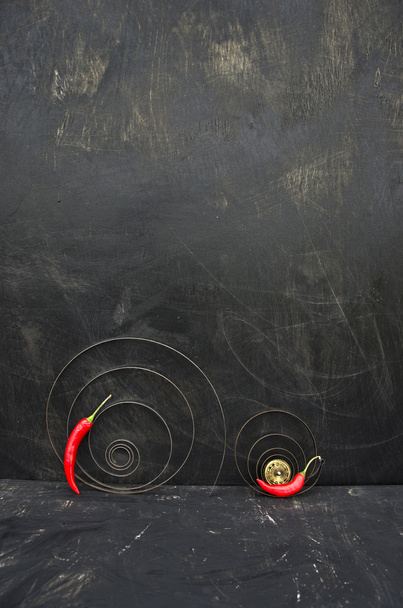 dwa czerwone chili peppers i sprężyny spiralne koncepcja - Zdjęcie, obraz