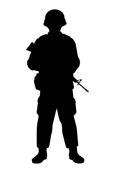 Soldier silhouette vector isolated on white background, military man in parade. - ベクター画像