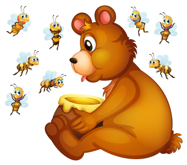 Bear and bees - Вектор,изображение