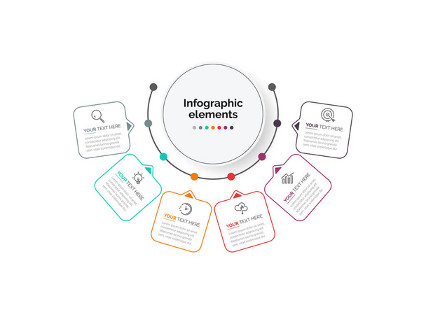 Business Infographic template. Thin line process with square template design with numbers 6 options or steps. Vector illustration. Process chart. Abstract elements of graph. - Διάνυσμα, εικόνα