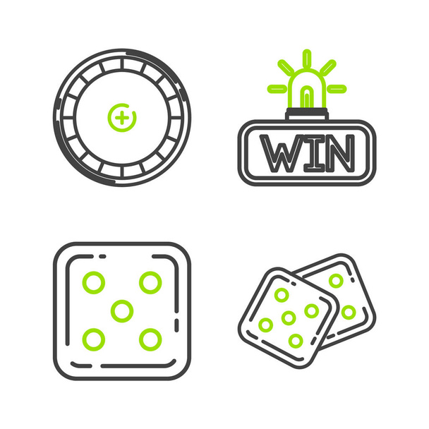 Set line Game dice Casino win and roulette wheel icon. Vector. - Vektor, obrázek