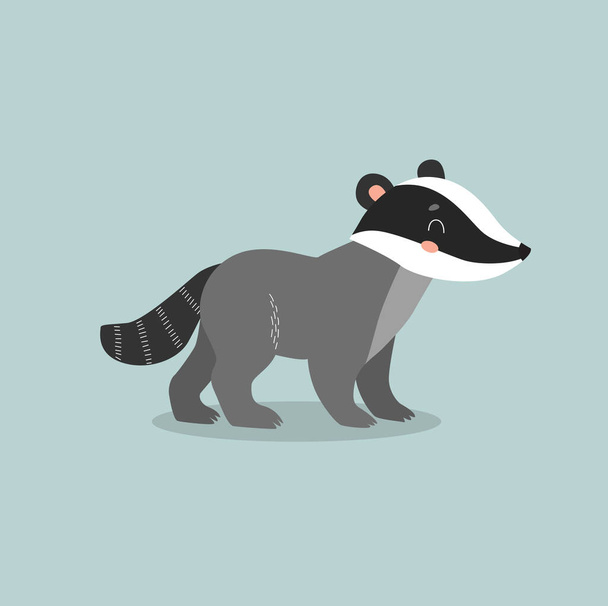 Print. Vector cartoon badger. Forest animal. cute badger - Vector, Image