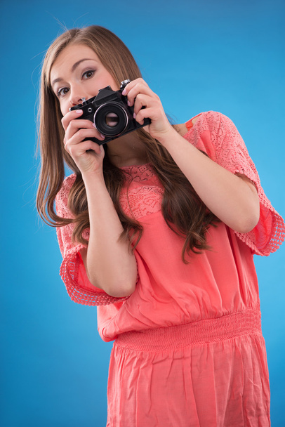 Girl with photo camera - Foto, Imagem