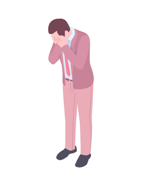 Frustrated businessman or office worker covering face with his hands 3d isometric vector illustration - Vektor, kép