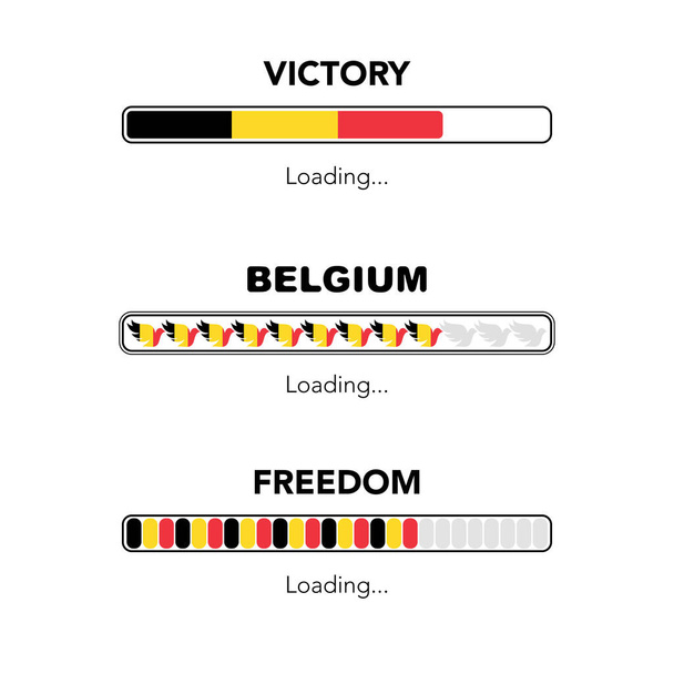Набір трьох різних стовпчиків завантаження з національним прапором Бельгії і елементи дизайну - Вектор, зображення