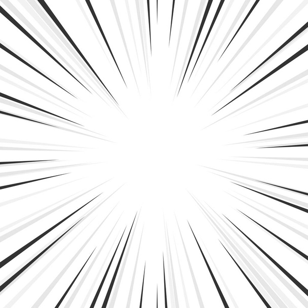 Αφηρημένο λευκό φόντο με μαύρες και γκρι γραμμές έκρηξη προοπτική. Κεντραρισμένη ταπετσαρία κόμικ - Διάνυσμα, εικόνα