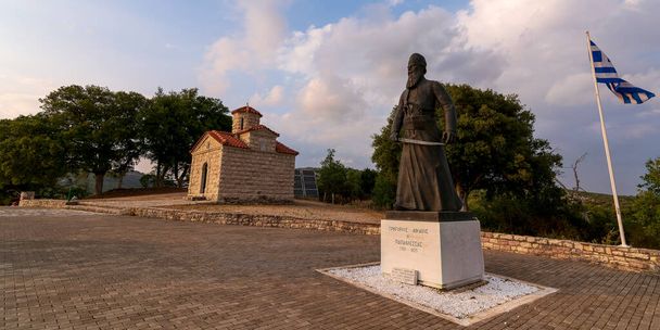 Statue of Papaflessas at the historical old village Maniaki in Messenia, Greece. - Fotó, kép