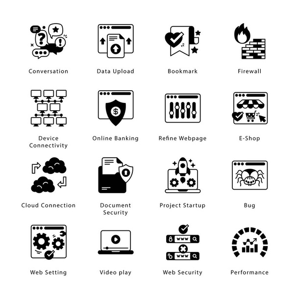 SEO, Development and Marketing Glyph Icons - Solid, Vectors - Vector, imagen
