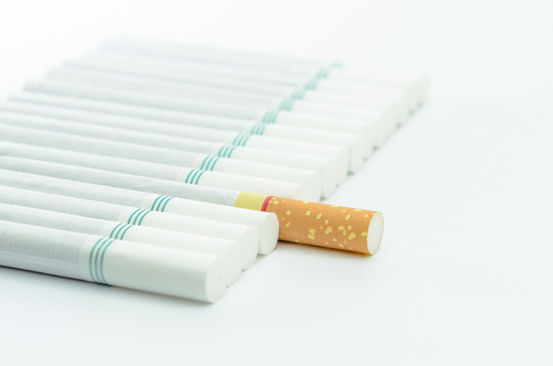 cigarros com um filtro marrom macro tiro em fundo branco
 - Foto, Imagem