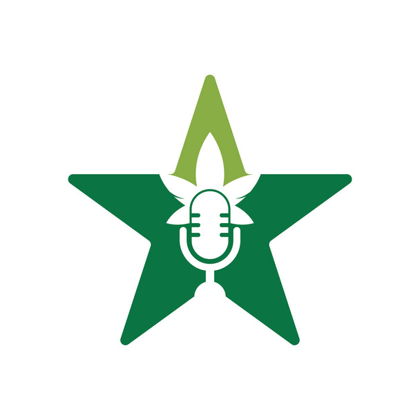 Cannabis podcast star shape concept vector logo design. Podcast logo with cannabis leaf vector template. - Vektor, Bild