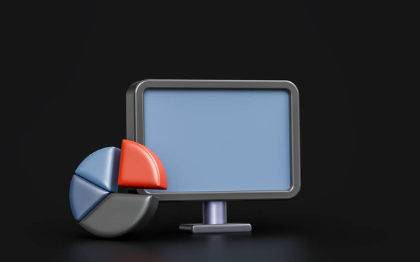 monitor with pie chart sign on dark background 3d render concept for financial information analysis  - Foto, immagini