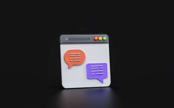 user interface with bubble chat sign on dark background 3d render concept for online conversation - Foto, Imagem