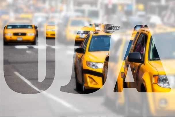 Yellow cab speeds through Times Square in New York, NY, USA.  - Photo, Image