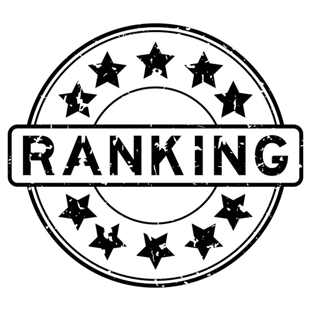 Grunge black ranking word with star icon round rubber seal stamp on white background - ベクター画像