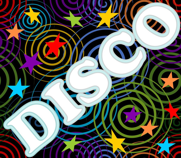 Disco etiketti mustalla taustalla kierre ja tähdet
 - Vektori, kuva