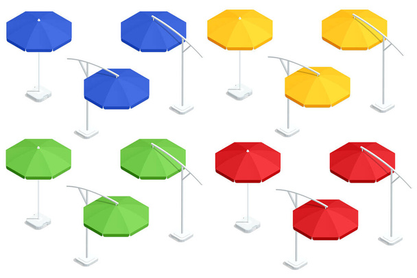 Isometric Set with beach umbrellas on white background. Summer Holiday and Travel - Vetor, Imagem