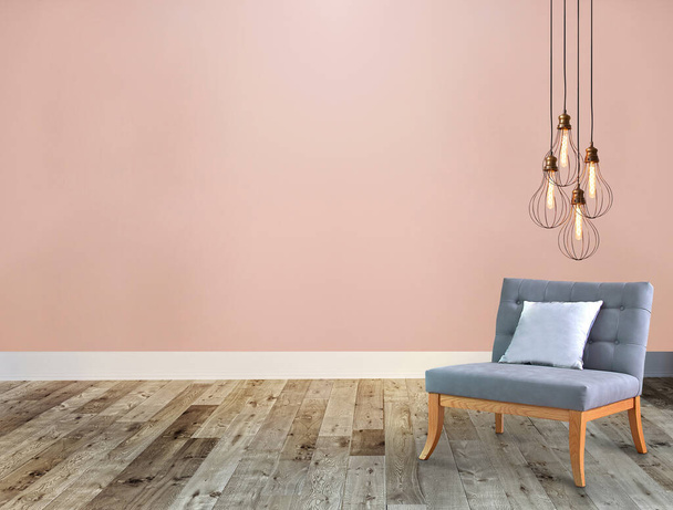 új, üres nappali belső dekoráció fa padló, kő fal koncepció. dekoratív háttér otthon, iroda és szálloda. 3D illusztráció - Fotó, kép