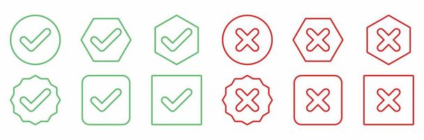 Check and wrong marks Icon Set, Tick and cross marks, Accepted,Rejected, Approved,Disapproved, Yes,No, Right,Wrong, Green,Red, Correct,False, Ok,Not Ok - vector mark symbols in green and red. - Vektor, Bild
