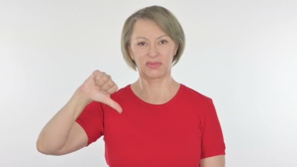 Thumbs Down by Senior Old Woman on White Background  - 映像、動画