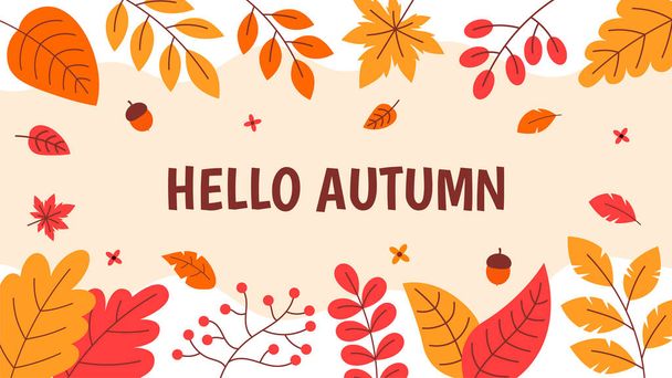 Flat Autumn Season Leaves Background for Wallpaper or Presentation - Vector, afbeelding