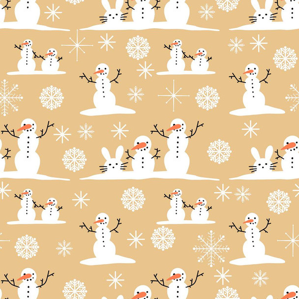Winter seamless snowman and snowflakes pattern for Christmas wrapping paper and kids notebooks and accessories and fabrics. High quality illustration - Zdjęcie, obraz