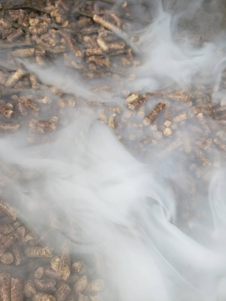 Pellets in a hopper of a smoker/grill with smoke flowing out - Foto, immagini