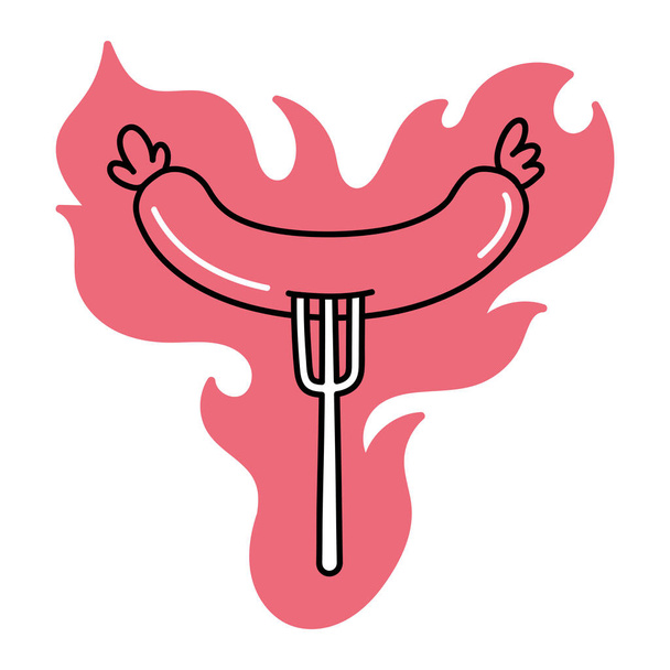 fork with sausage isolated icon - Vektör, Görsel