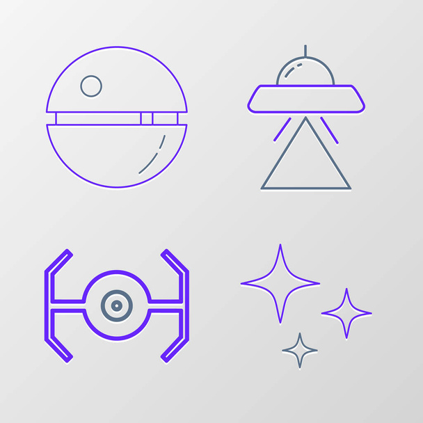 Set line Falling star Cosmic ship UFO flying spaceship and Death icon. Vector. - Vetor, Imagem