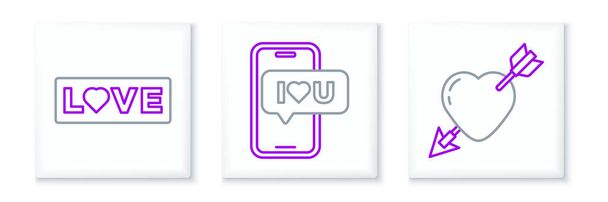 Set line Amour with heart and arrow Love text and Mobile icon. Vector. - Vektori, kuva