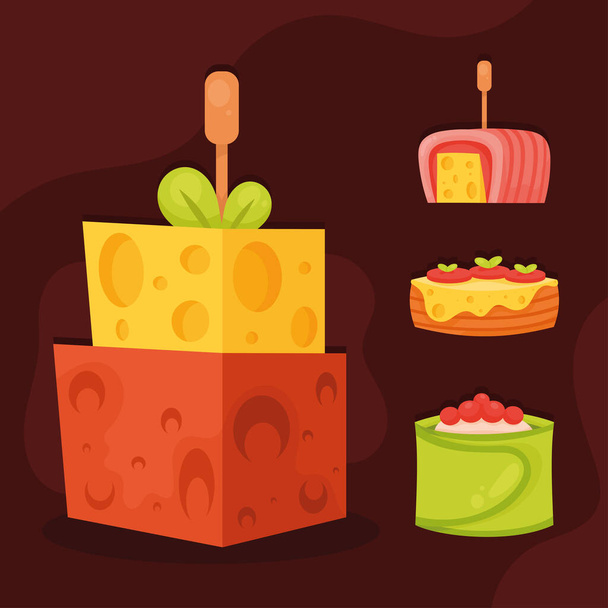 appetizers party set four icons - Vektor, Bild