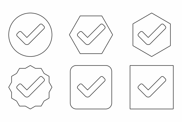 Check marks Icon Set, Tick marks, Accepted, Approved, Yes, Correct, Ok, Right Choices, Task Completion, Voting. - vector mark symbols. Black outline design. Flat style vector illustration. - Vektor, Bild