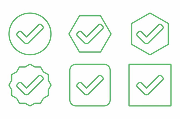 Check marks Icon Set, Tick marks, Accepted, Approved, Yes, Correct, Ok, Right Choices, Task Completion, Voting. - vector mark symbols in green. Flat style vector illustration. - Vektor, obrázek