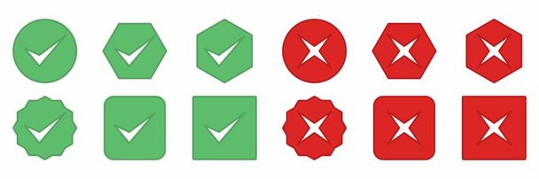 Check and wrong marks Icon Set, Tick and cross marks, Accepted,Rejected, Approved,Disapproved, Yes,No, Right,Wrong, Green,Red, Correct,False, Ok,Not Ok - vector mark symbols in green and red. - Vektor, obrázek