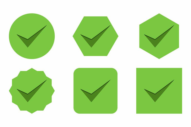Check marks Icon Set, Tick marks, Accepted, Approved, Yes, Correct, Ok, Right Choices, Task Completion, Voting. - vector mark symbols in green. Flat style vector illustration. - Vektör, Görsel