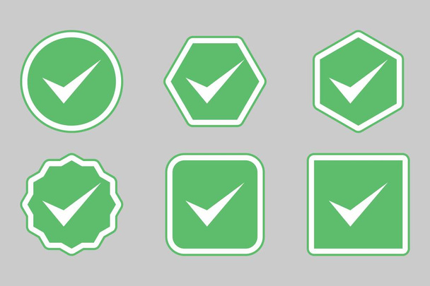 Check marks Icon Set, Tick marks, Accepted, Approved, Yes, Correct, Ok, Right Choices, Task Completion, Voting. - vector mark symbols in green. Flat style vector illustration. - Vektor, Bild