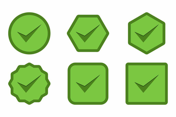 Check marks Icon Set, Tick marks, Accepted, Approved, Yes, Correct, Ok, Right Choices, Task Completion, Voting. - vector mark symbols in green. Flat style vector illustration. - Vektör, Görsel