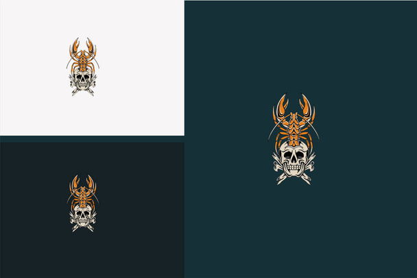 lobster and head skull vector illustration design - Vettoriali, immagini