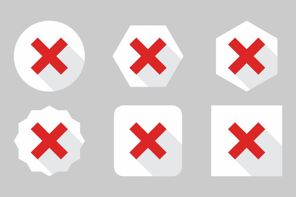Wrong marks Icon Set, Cross marks, Rejected, Disapproved, No, False, Not Ok, Wrong Choices, Task Completion, Voting. - vector mark symbols in red. Flat style vector illustration. - Vektor, Bild