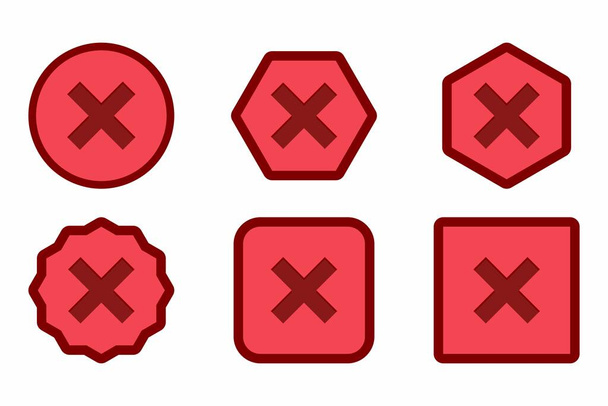 Wrong marks Icon Set, Cross marks, Rejected, Disapproved, No, False, Not Ok, Wrong Choices, Task Completion, Voting. - vector mark symbols in red. Flat style vector illustration. - Vektor, obrázek
