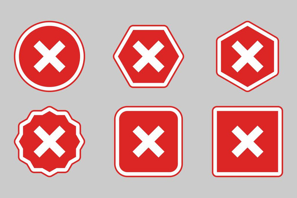Wrong marks Icon Set, Cross marks, Rejected, Disapproved, No, False, Not Ok, Wrong Choices, Task Completion, Voting. - vector mark symbols in red. Flat style vector illustration. - Vektor, Bild