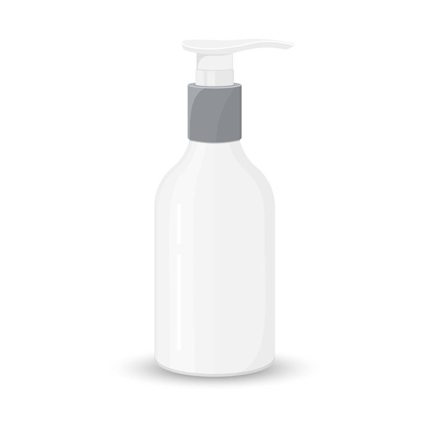 Blank template of plastic bottle with dispenser. Mock-up of package. Empty and clean white plastic container for intimate gel, cream, body lotion, liquid gel. Personal hygiene, Vector Flat design - Vector, Image