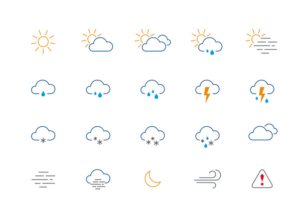 Conjunto de ícones de cores meteorológicas finas
 - Vetor, Imagem