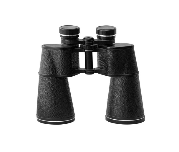 Binoculars with case of black metal on a white background with clipping path - Foto, Imagen